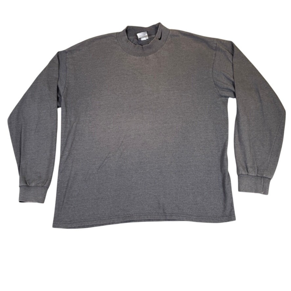 Vintage Nike Mock Neck Long Sleeve Shirt Gray Embroidered Logo Mens Large